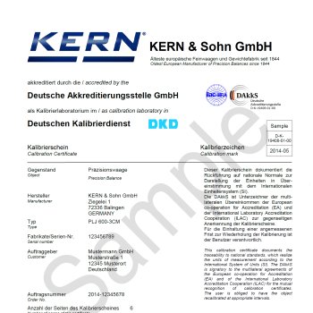 DAkkS-Kalibrierschein Hänge- und Kranwaagen 5 kg bis...